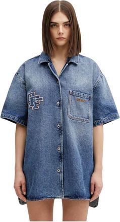 Off-white Royal Patch Denim Jurk - Dames - Shirt Kleedjes - Blauw - M - Denim - Kleedjes