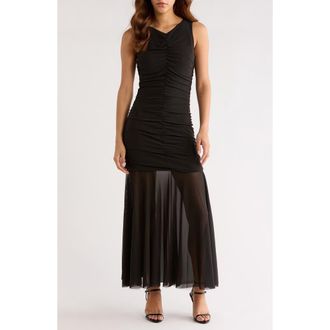 Steve Madden Denisa Ruched Maxi Dress in Black at Nordstrom, Size Xx-Large