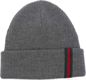 Gucci Grey Web detail wool beanie