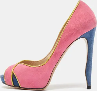 Nicholas Kirkwood Multicolor Suede And Leather Crisscross Peep Toe Pumps
