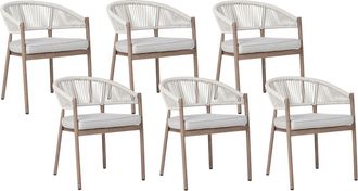 Beliani Set Di 6 Sedie Da Giardino In Metallo Alluminio Impilabili Per Esterni Patio Legno Scuro Flavia