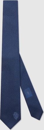 Gucci Silk Tie With Embroidery, Blue