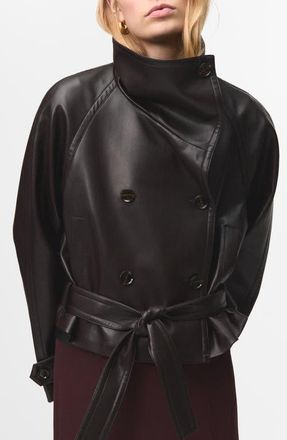 Mango Faux Leather Maxi Jacket in Brown at Nordstrom, Size Small