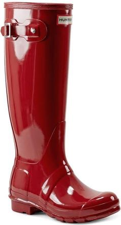 Hunter Refined Tall Gloss Waterproof Rain Boot in Military Red at Nordstrom, Size 5
