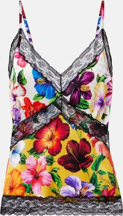 Dolce & Gabbana Floral lace-trimmed silk-blend camisole