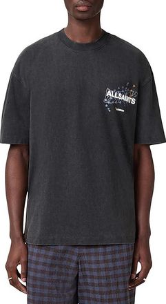 AllSaints Wavy Short Sleeve Crew Mens T Shirt Washed Black : MD, Cotton