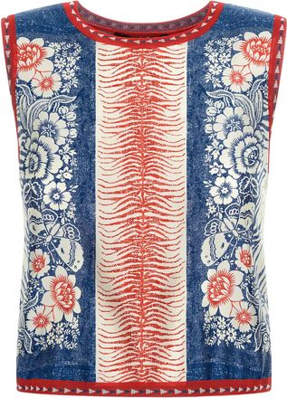 Roberto Cavalli Top smanicato con stampa - Blu