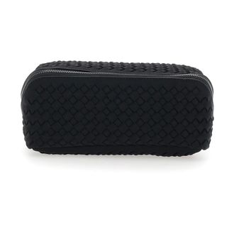 Naghedi Tassen, Dames, Zwart, ONE Size, Leer, Zwarte handtas met verweven motief en ritssluiting aan de bovenkant in ecoleer voor dames