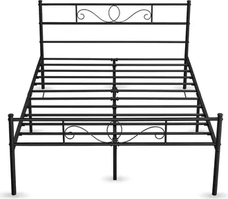 Yaheetech Yaheetech Cama Doble Hierro para Colchón de 135 x 190 cm Estructura Industrial de Metal Negro, Marco Base