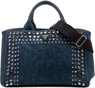 Prada Pre-owned Tote Bags, female, Blue, Size: ONE SIZE Pre-owned Denim Tote Bag