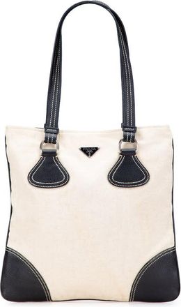 Prada Pre-owned Prada Vitello Trimmed Canvas Canapa Tote Ladies EXDB2VGQI1KGUUUT