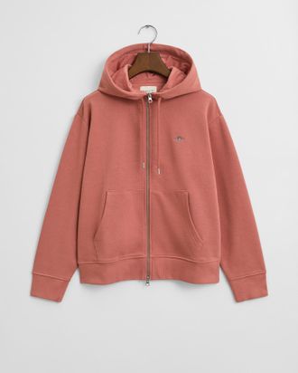 GANT Kapuzensweatjacke GANT SHIELD ZIP HOODIE, Damen, Gr. S, faded brick, Sweatware, Obermaterial: 87% Baumwolle, 13% Polyester, relaxed fit, Rippb&uuml;ndchen,