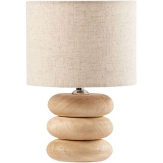 Beliani L&aacute;mpara De Mesa Moderna Pantalla De Tela De Lino De Algod&oacute;n 30 Cm Una Luz Base De Madera De Mango Marr&oacute;n Claro Betwa