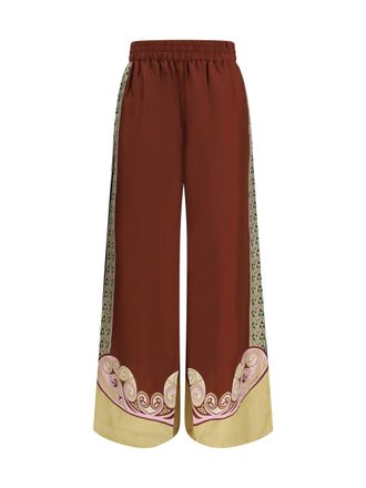 La DoubleJ Wide-Leg Silk Trousers - Brown