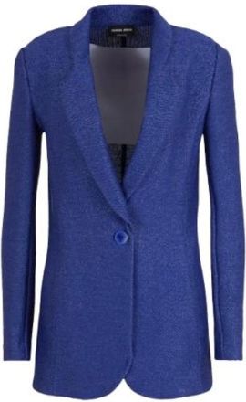 Giorgio Armani Blazers, female, Blue, Size: 2XS Raffia-effect Jacquard Jacket