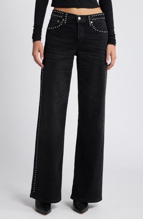 Re/Done Studded Wide Leg Jeans in Crafted Black Stud at Nordstrom, Size 30