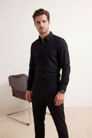 Trendyol MAN Heren Zwart Effen Lang Regular fit Overhemden