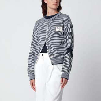 Max Mara Cardigan blu in cotone con intarsi