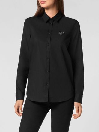 Philipp Plein Camicia in cotone a maniche lunghe con logo a contrasto