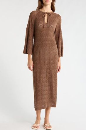 Elan Pointelle Cover-Up Midi Sweater Dress in Brown at Nordstrom, Size X-Large