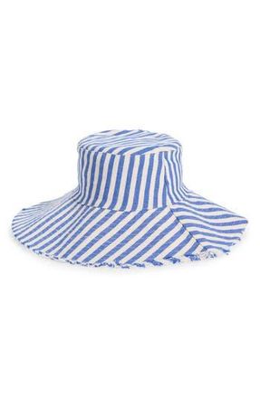 Treasure & Bond Frayed Edge Stripe Bucket Hat in Blue- Ivory at Nordstrom Rack