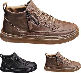 Generic Leather Shoes Mens Black Sporty Work Shoes Men Lightweight Summer Thick Sole Spring High Top Casual Shoes Breathable Non-Slip Work Wear Sports Shoes L