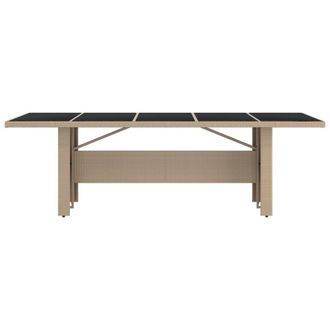 Berkfield Home Garden Table with Glass Top Beige Poly Rattan&Tempered Glass