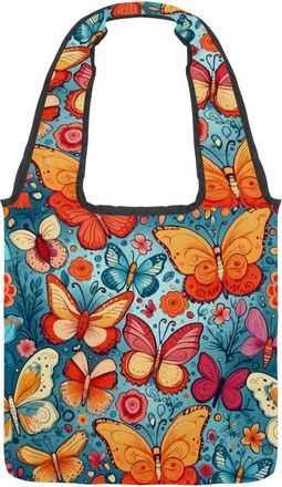 Generic Beautiful Colorful Butterflies Reversible Canvas Shoulder Tote - Double-Sided Print, 12oz Cotton, 27cm Drop, Fold-Flat Bag for Travel, Shopping, Stree