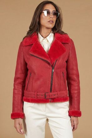 D'Arienzo Montone shearling rosso con cintura e cerniera trasversale DArienzo, Seleziona Taglia S, Colore Rosso