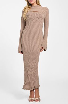 Guess Shinju Boucl&eacute; Maxi Dress & Shrug Set in Beige at Nordstrom, Size X-Small