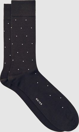 Reiss Chocolate Brown Mario Cotton-blend Polka-dot Socks, S & M