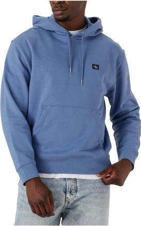 Calvin Klein Hoodies & sweatvesten, Heren, Blauw, M, Blauwe LS EU Badge Terry Hoodie