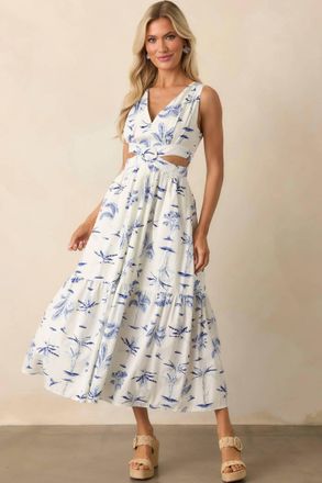 Dress Forum Palm Tree Print Cut-Out Maxi Dress In Blue