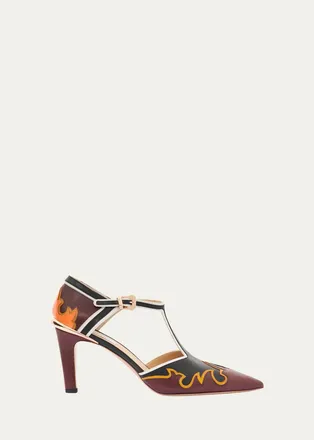 Gabriela Hearst 75mm Duna Western Leather Ankle-Strap Pumps