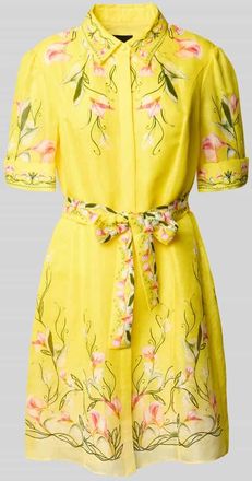 Marc Cain Minikleid aus reiner Viskose mit floralem Allover-Print in GELB, Gr&ouml;&szlig;e 34