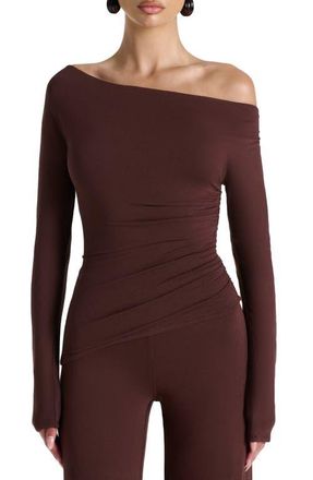 Naked Wardrobe Off the Shoulder Ruched Top in Chocolate at Nordstrom, Size Small