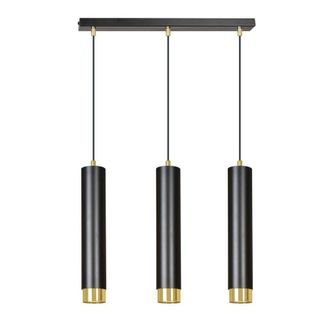 Wonderlamp Regleta colgante elegante con 3 luces cil&iacute;ndricas negras y en dorado