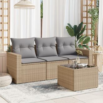 vidaXL Juego De Sof&aacute;s Jard&iacute;n Con Cojines 4 Pzas Rat&aacute;n Sint&eacute;tico Beige Vidaxl