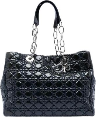 Dior Pre-owned Handbags, female, Blue, Size: ONE SIZE Pre-owned Quilted Patent Leather Tote