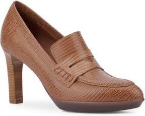Aquatalia Rella Weatherproof Mini Lizard Embossed Penny Loafer Pump in Whiskey at Nordstrom Rack, Size 9