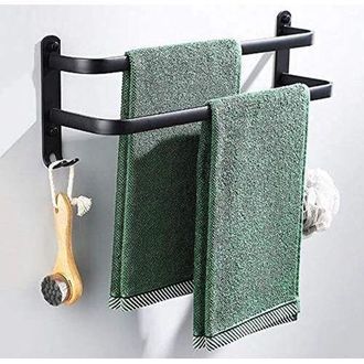 OEM Toallero De Ba&ntilde;o, Barras Adhesivas Negras Para Pared, Ideales Para Ducha Y Cocina, Con Gancho Para Puerta (dos Barras De 50 Cm)