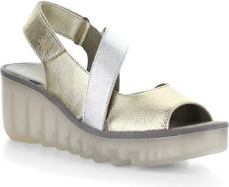 FLY London Basy Slingback Platform Wedge Sandal in Gold/Silver at Nordstrom, Size 10-10.5Us
