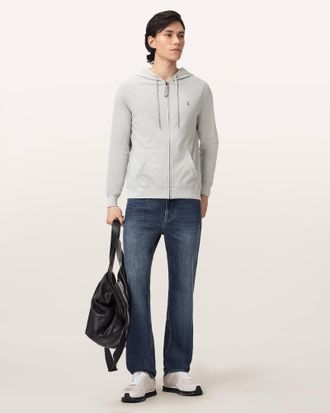 AllSaints Cotton Brace Zip Up Ramskull Hoodie, Size: XXL