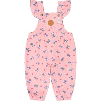 Huxbaby Hearts And Bows Frill Overalls in Dusty Pink at Nordstrom, Size 6-12M Au