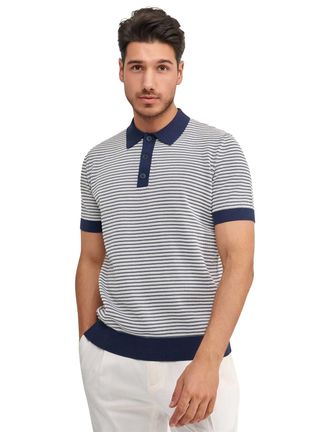 Blue industry Polo Blue Industry donkerblauw streepjes 3 knopen boord