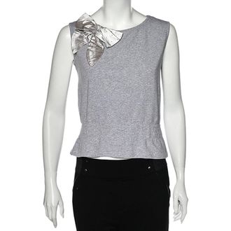 Love Moschino Grey Cotton Bow Detailed Sleeveless Top