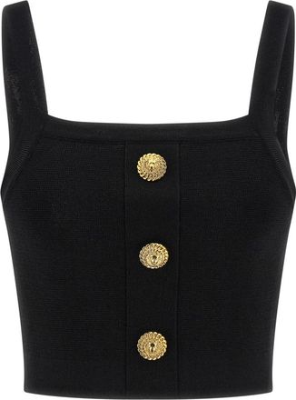 Balmain Gebreide Bralette Top met Knopen - Dames - Tops zonder mouwen - Zwart - S - Polyester - Tops