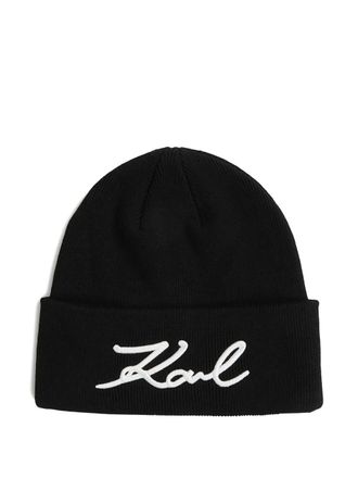 Karl Lagerfeld Signature beanie hat - women - Polyester/Nylon/Fabric - One Size - Black