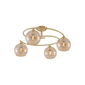 QAZQA Qazqa Moderno L&aacute;mpara De Techo Moderna De Lat&oacute;n Con Cristal &Aacute;mbar De 4 Luces - Alanis Met&aacute;lica /vidrio Redonda /esfera Adecuado Para Led Max. 4 X 10 W