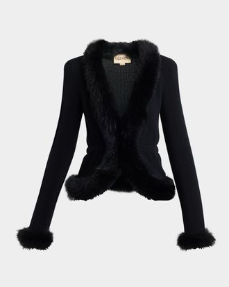 Valentino Garavani Sheep Shearling-Trim Cashmere Knit Jacket